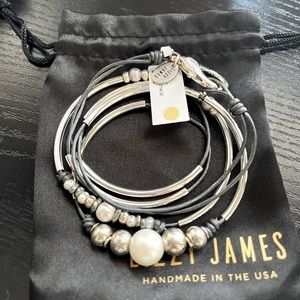 NWT Lizzy James Maryann gunmetal leather and silver bracelet large
